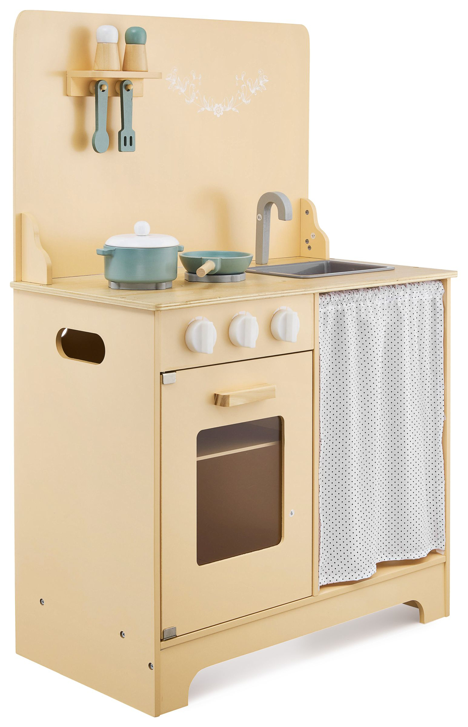 Drvena kuhinja s pregačom, dodacima i LED rasvjetom