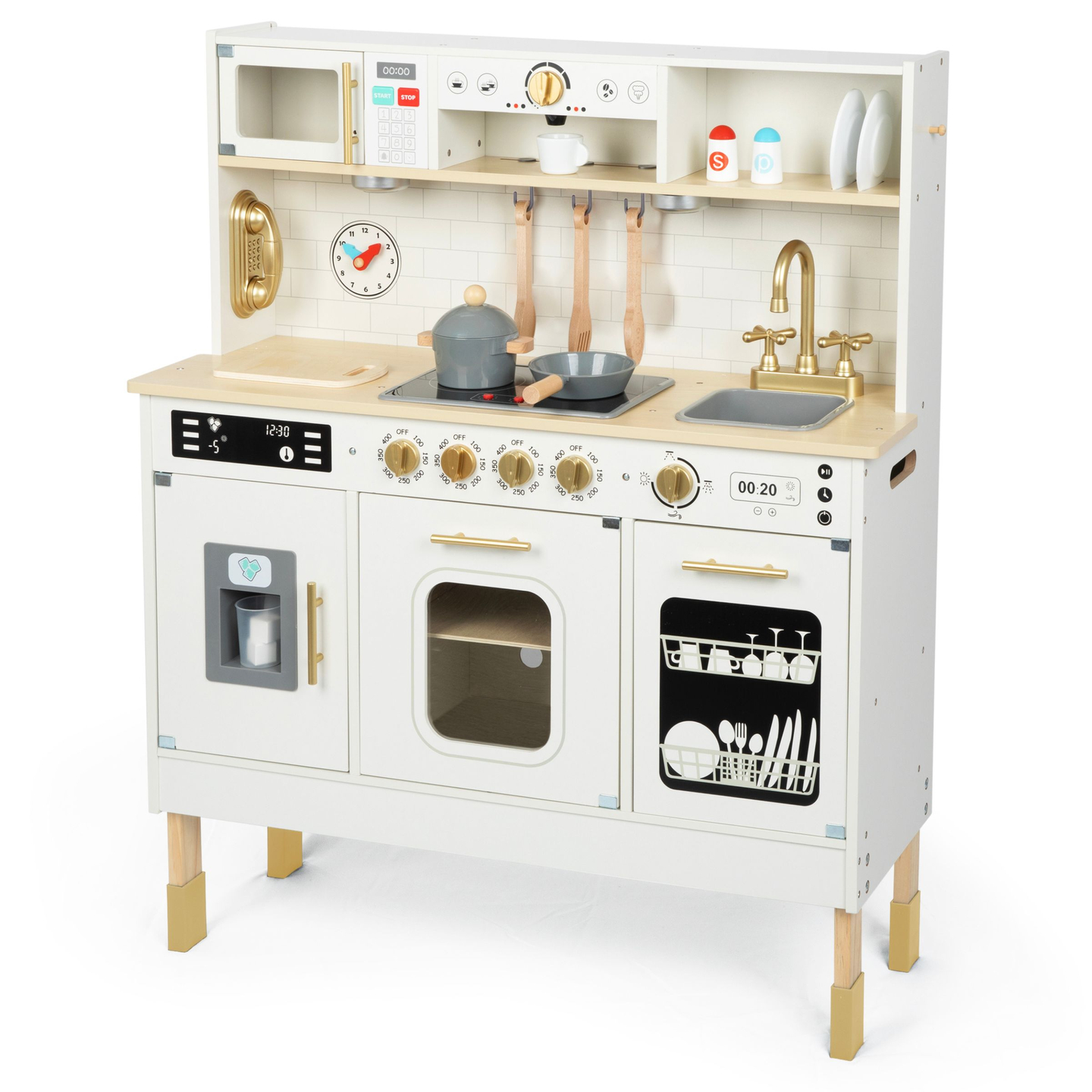 Interaktivna XXL drvena kuhinja s dodacima i LED rasvjetom - dvoetažna