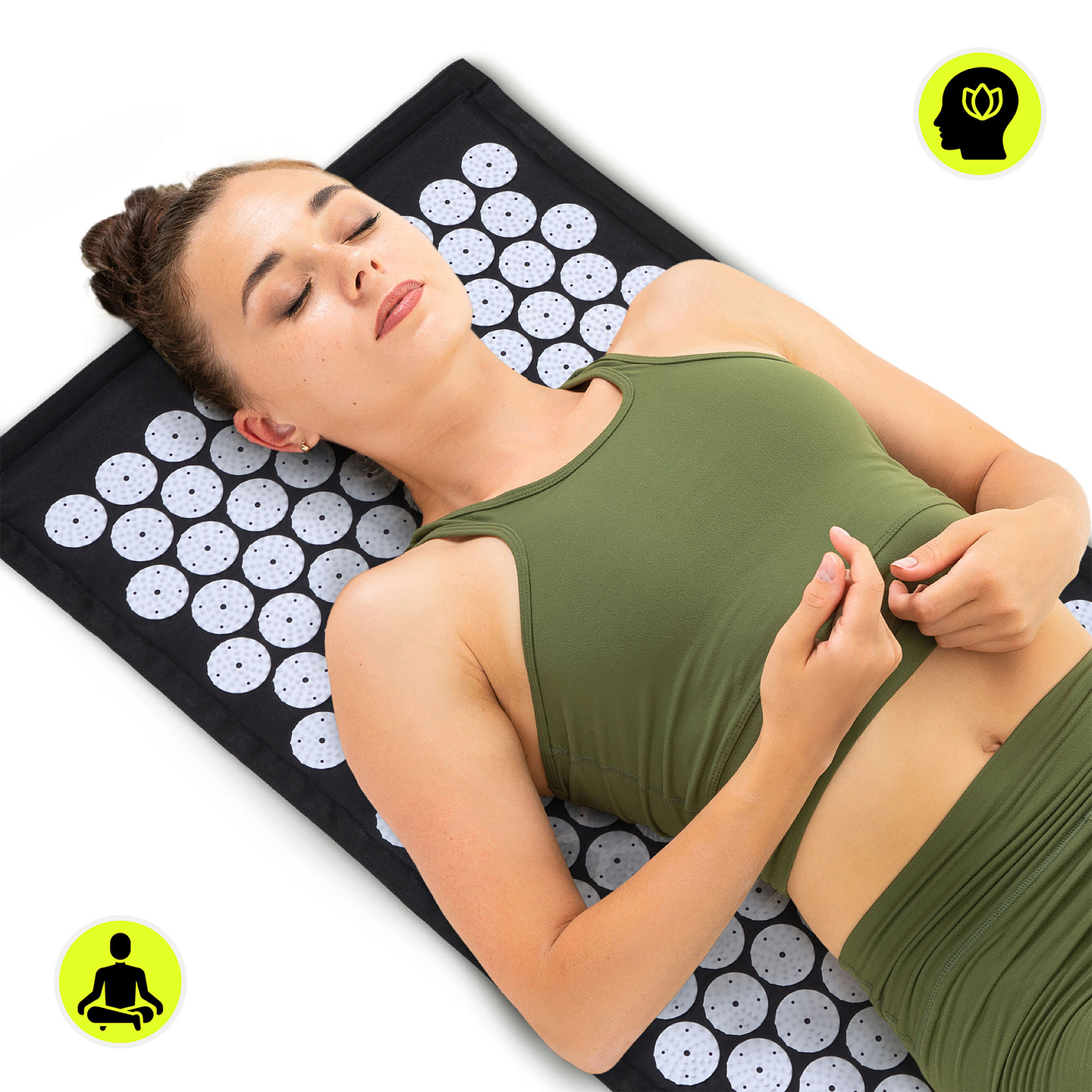 EKO lanena prostirka za akupresuru s kokosovim vlaknima i jastukom od heljde – 68 cm HyperMotion crno-bijela