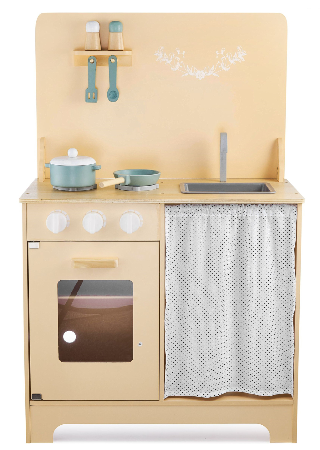 Drvena kuhinja s pregačom, dodacima i LED rasvjetom