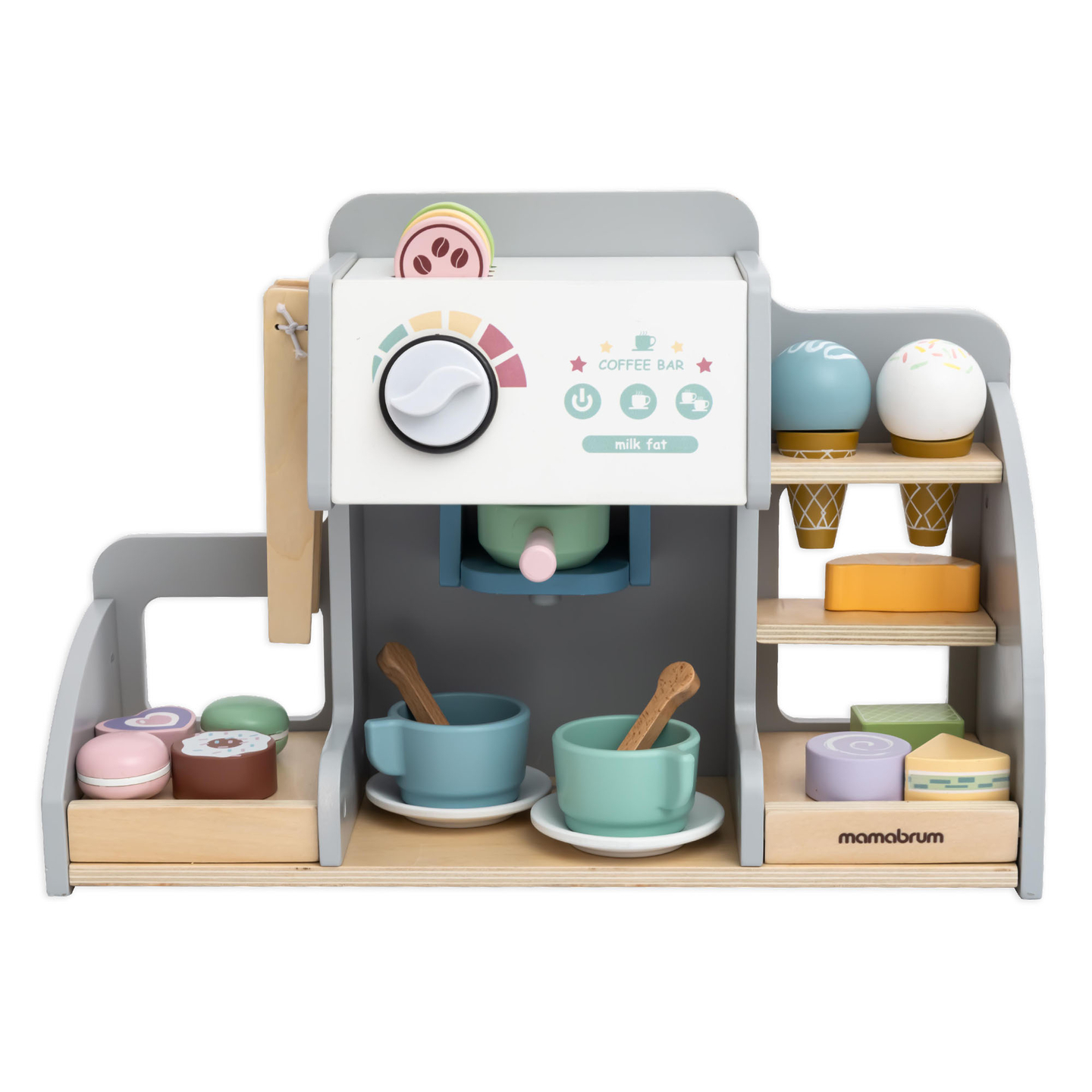 Veliki, drveni kafić i slastičarnica s magnetskom pločom, aparatom za kavu i setom sladoleda i deserta - preko 70 komada!