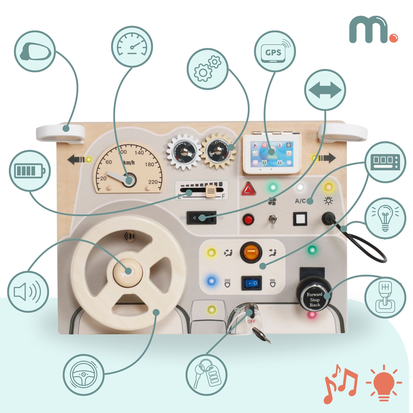 Drvena Montessori ploča za igru za malu djecu - Automobilska nadzorna ploča