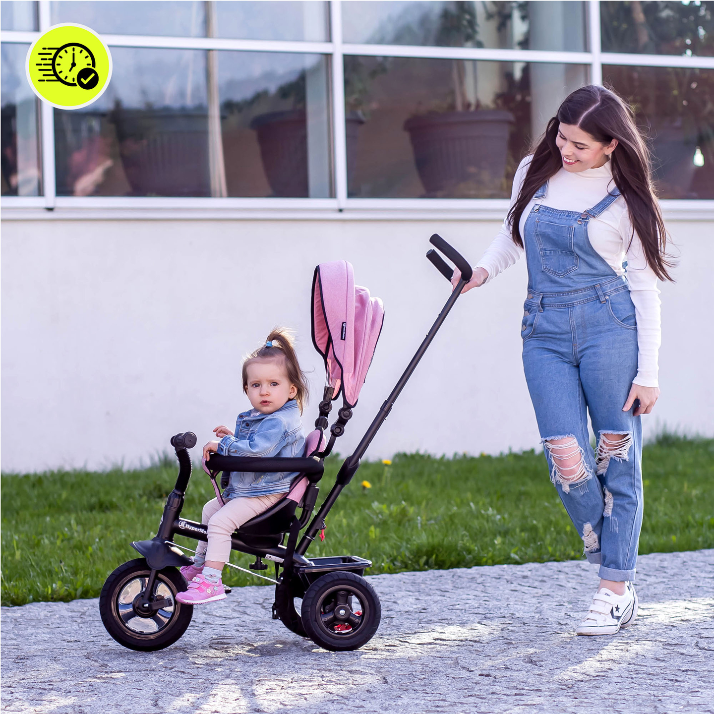 Tricikl za djecu 1-4 godine - TOBI FREY - ružičasti - okretni - kotači na napuhavanje + guralica